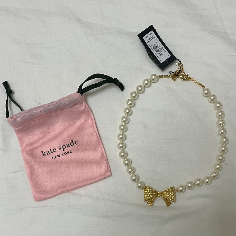 Kate Spade Pearl Necklace with Gold Bow